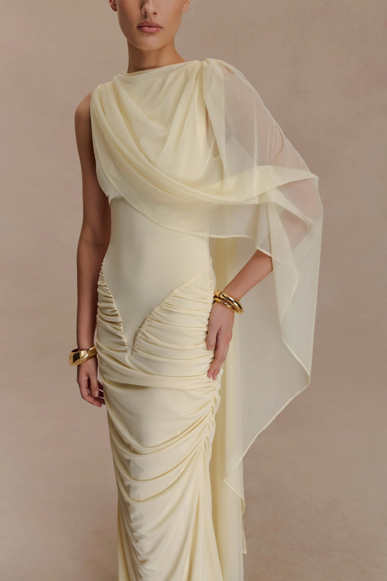 Women'S Holiday Formal Wear - Gelbes Damen-Abschlussballkleid mit Wickelkleid, sexy Ein-Ärmel,
