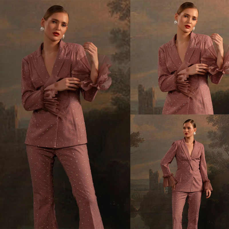 Women'S Formal Wear Wedding Guest - Perlen-Blazer-Sets für Damen, maßgeschneidert, 2-teilig, zweireihig,