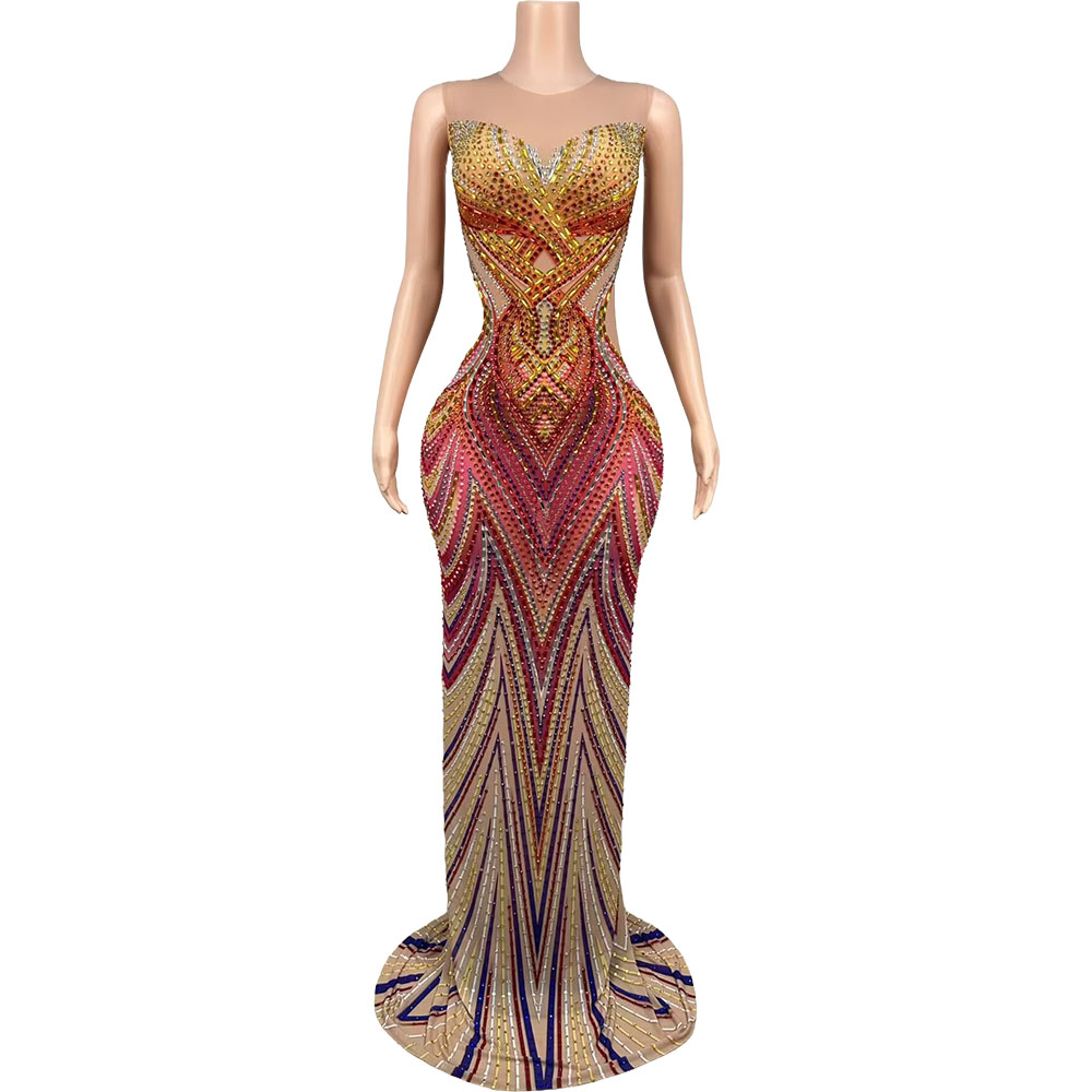 Formal Gala Wear Women - Damen Funkelndes Strass-Netzkleid Gala-Abendkleid Elegantes Formelles