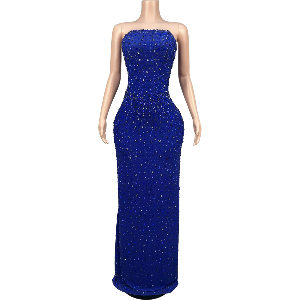 Formal Wear Gowns For Women - Funkelndes Strass Blaues Trägerloses Abendkleid Gala