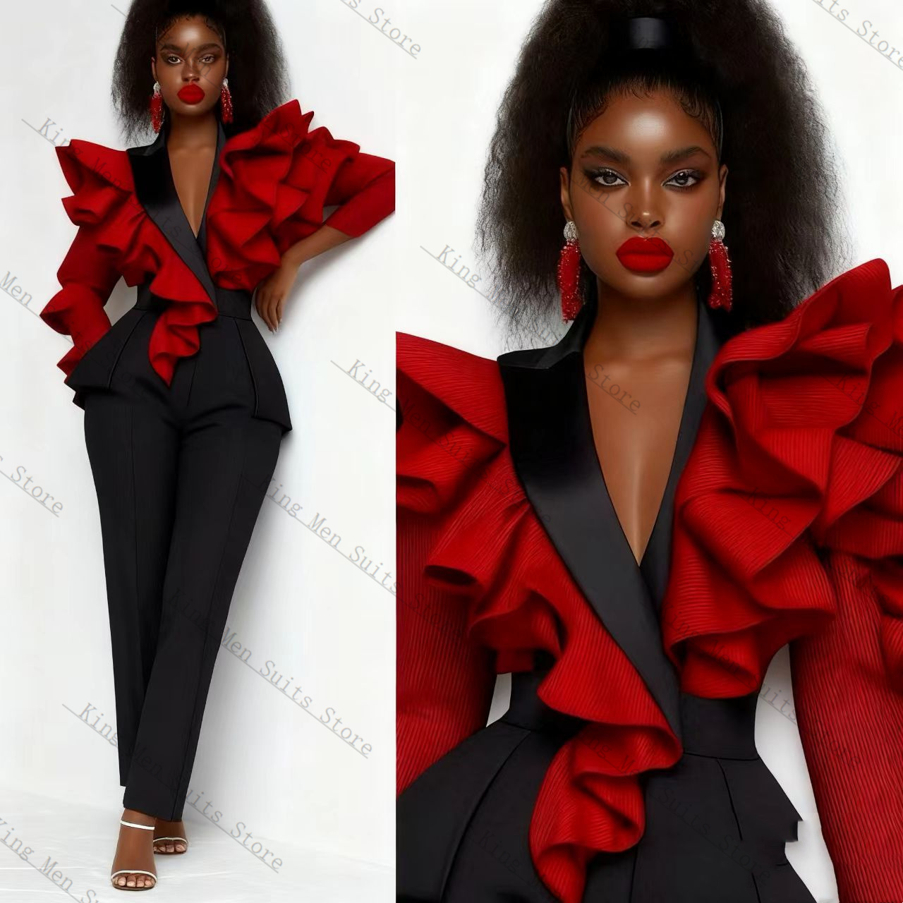 Rot-schwarzes Damen-Anzug-Set, – Women'S Formal Wear Wedding Guest Bewertung und Preis