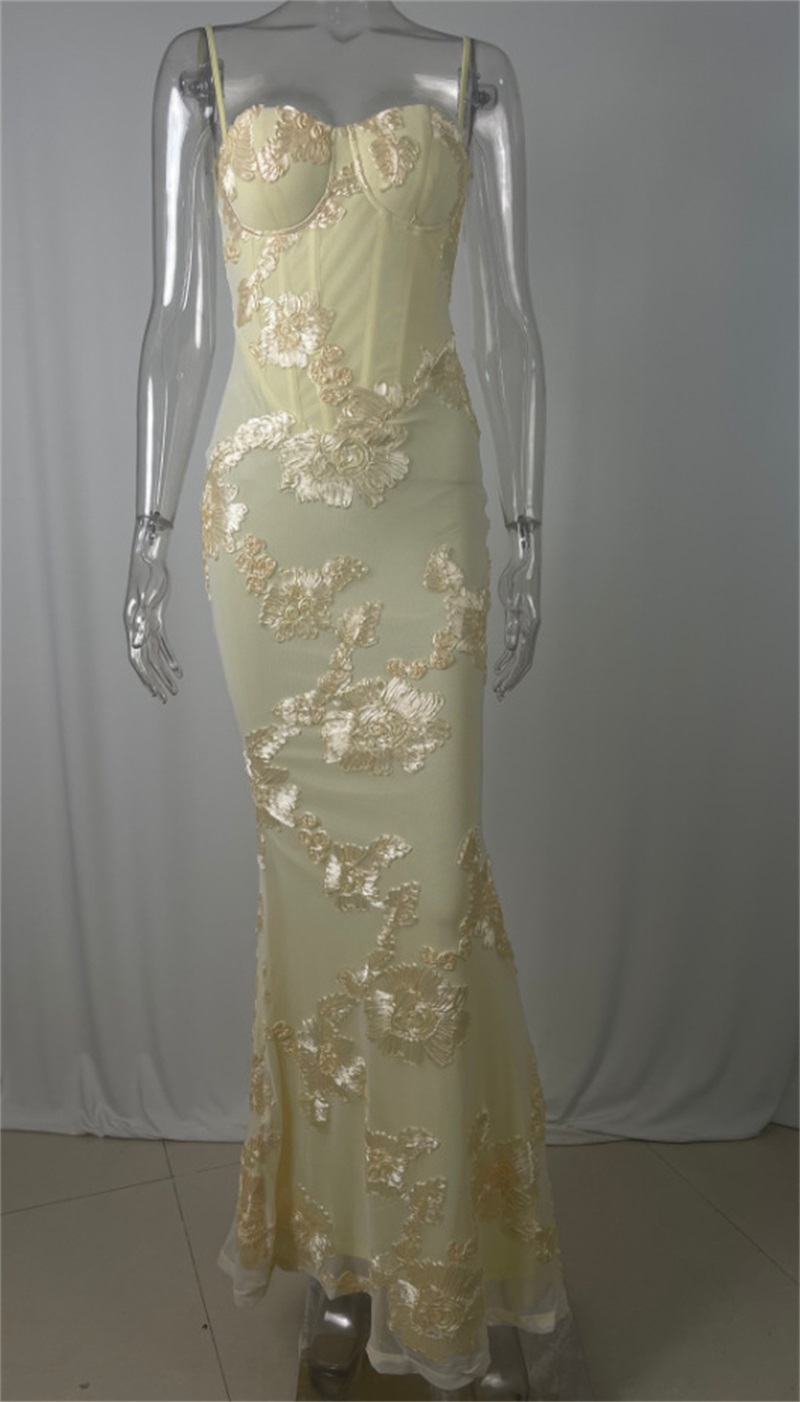 Gelbe Stickerei Frauen Abendkl – Women'S Holiday Formal Wear Bewertung und Preis